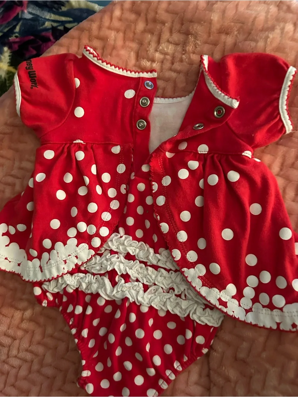 Disney Red & White Minnie Mouse Polka Dot Ruffle bottom dress, 3 mos